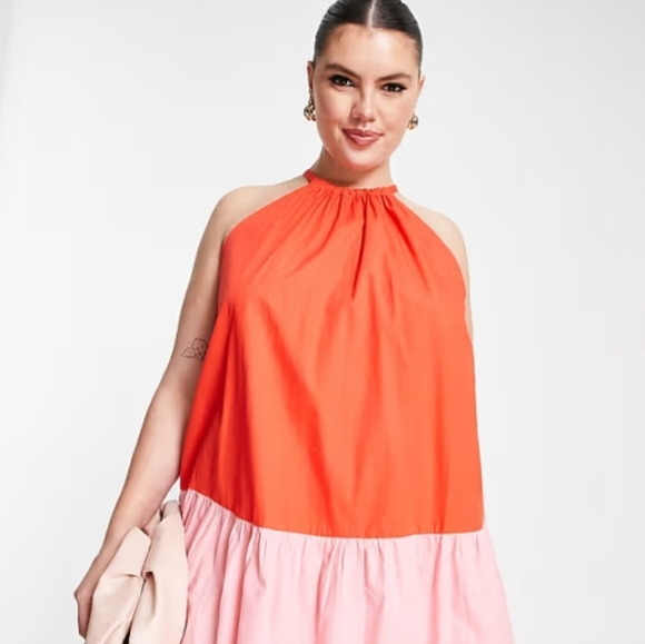 Never Fully Dressed Curve Red and Pink Trapeze Mini Dress - Picture 2 of 10